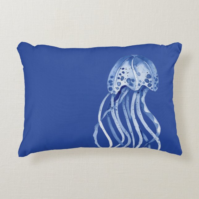 Double-sided watercolor jellyfish stringray custom accent pillow (Front)