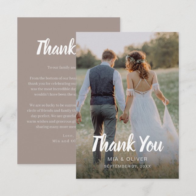 Double Sided Wedding Thank You Card with Photo (Front/Back)