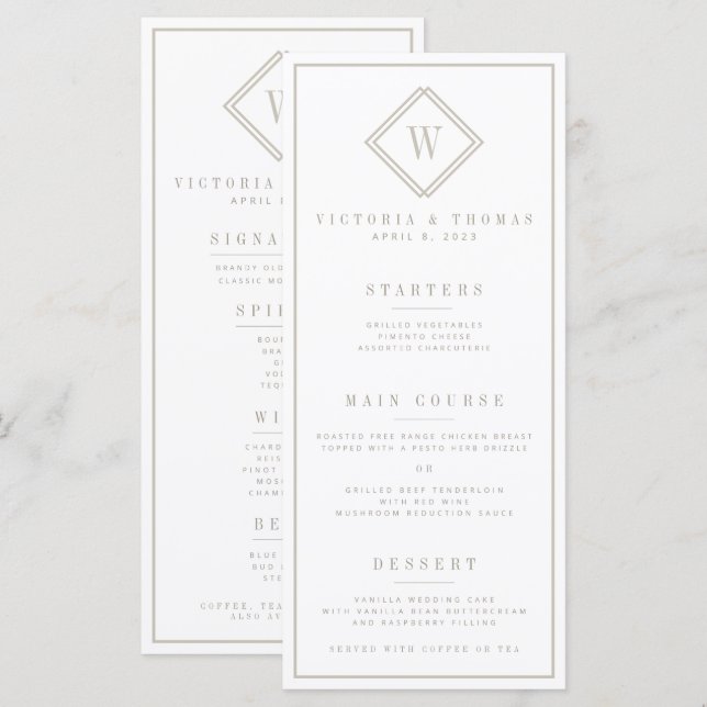 Double-Sided White/Beige Minimalist Wedding Menu (Front/Back)