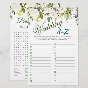 DOUBLE SIDED White Roses Floral Bridal Shower Game