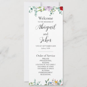 Double-Sided Wildflower Wedding Ceremony Flat Card
