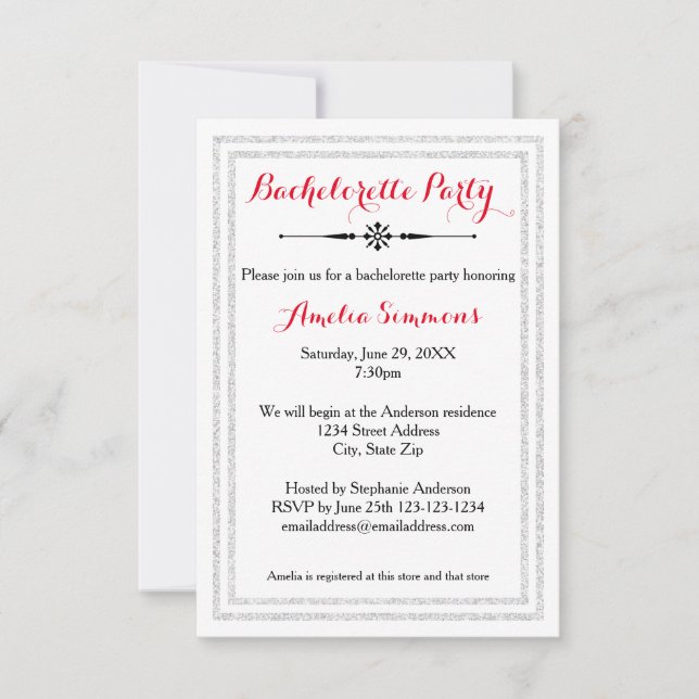 Double Silver Trim - 3x5 Bachelorette Invitation (Front)