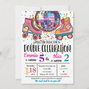 Double Sisters Bdays Celebration Roller Skating Invitation