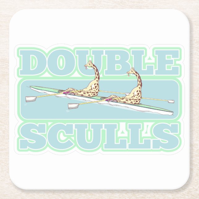 Double skulls rowing square paper coaster (Front)