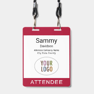 Double Slot Badge Lanyard Business Logo Dark Red
