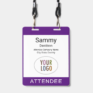 Double Slot Name Badge Lanyard Company Logo Purple