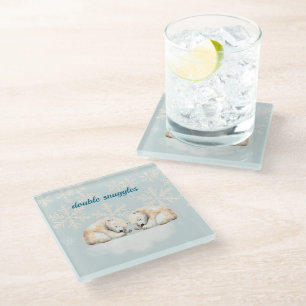 Double Snuggles Twin Baby Shower Glass Coaster