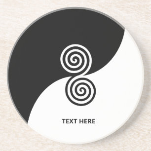 Double Spiral Art in Black & White Coaster