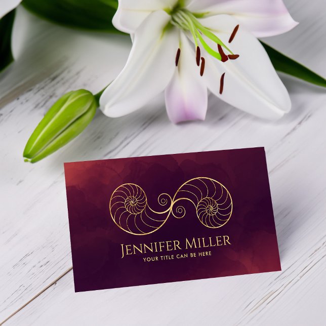 Double Spiral Nautilus Shell Gold Outline Business Card (Creator Uploaded)