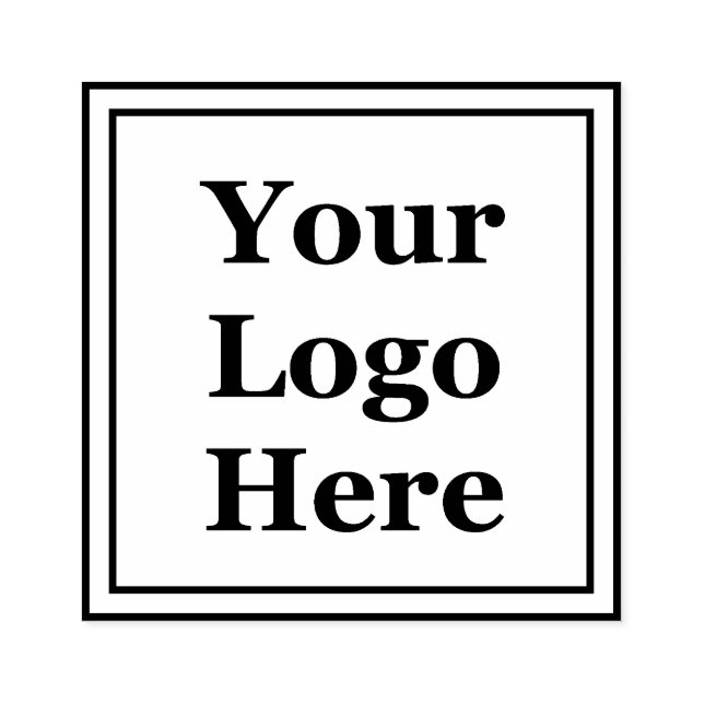 Double Square Border Add Your Logo Here Rubber Stamp (Imprint)