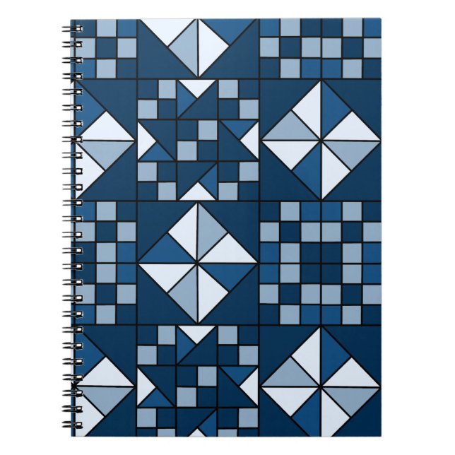 Double Star Chain Shades of Blue Quilt Notebook (Front)