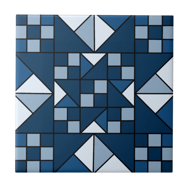 Double Star Chain Shades of Blue Quilt Tile (Front)