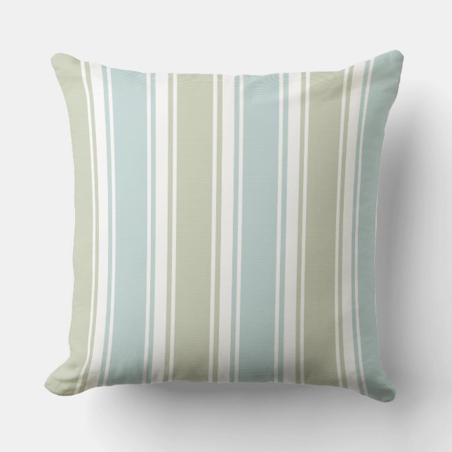Double Striped Seafoam & Blue Throw Pillow (Front)