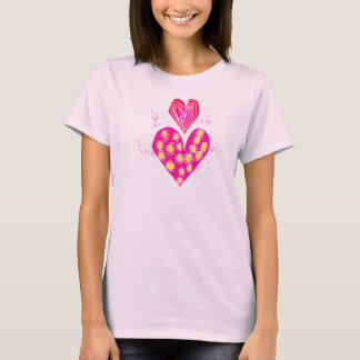 Double T-shirt de deco de fleur de coeur d'amour