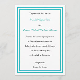 Double Teal Trim -5x7Wedding Invitation