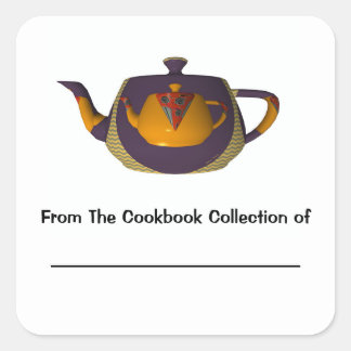 Double Teapot Personalize Cookbook Bookplate Square Sticker