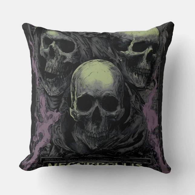 Double the darkness with this striking dual skull  throw pillow (Front)