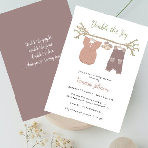 Double The Joy Watercolor Clothes Twin Baby Shower Invitation