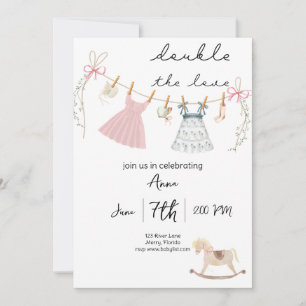 Double the Love twins baby shower Invitation