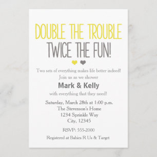 Double the trouble TWINS Baby Shower Invitation