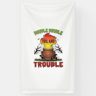 Double Toil Trouble Cauldron Halloween Black Cat P Banner