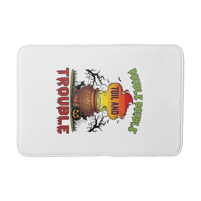 Double Toil Trouble Cauldron Halloween Black Cat P Bath Mat (Front)