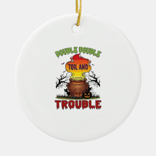 Double Toil Trouble Cauldron Halloween Black Cat P Ceramic Ornament