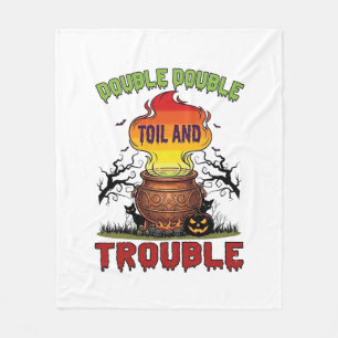 Double Toil Trouble Cauldron Halloween Black Cat P Fleece Blanket