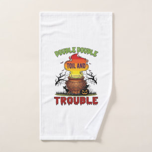 Double Toil Trouble Cauldron Halloween Black Cat P Hand Towel