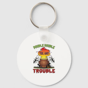 Double Toil Trouble Cauldron Halloween Black Cat P Keychain