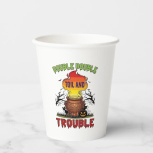 Double Toil Trouble Cauldron Halloween Black Cat P Paper Cups