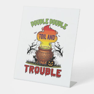 Double Toil Trouble Cauldron Halloween Black Cat P Pedestal Sign
