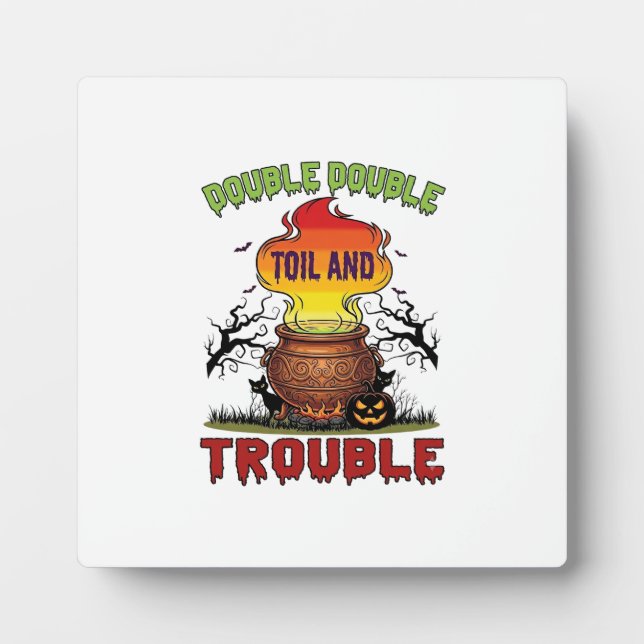 Double Toil Trouble Cauldron Halloween Black Cat P Plaque (Front)