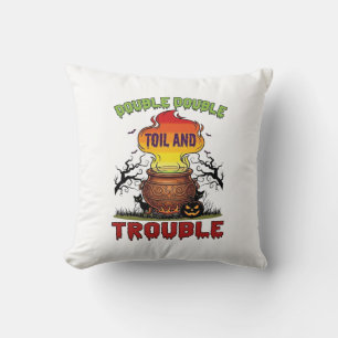 Double Toil Trouble Cauldron Halloween Black Cat P Throw Pillow