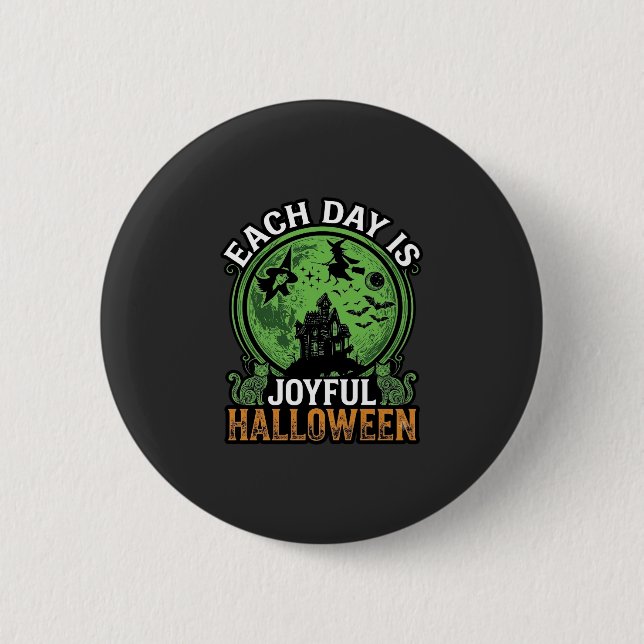 Double Toil Trouble Witch Pumpkin Halloween Cobweb 2 Inch Round Button (Front)