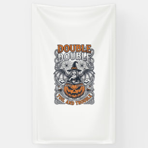 Double Toil Trouble Witch Pumpkin Halloween Cobweb Banner