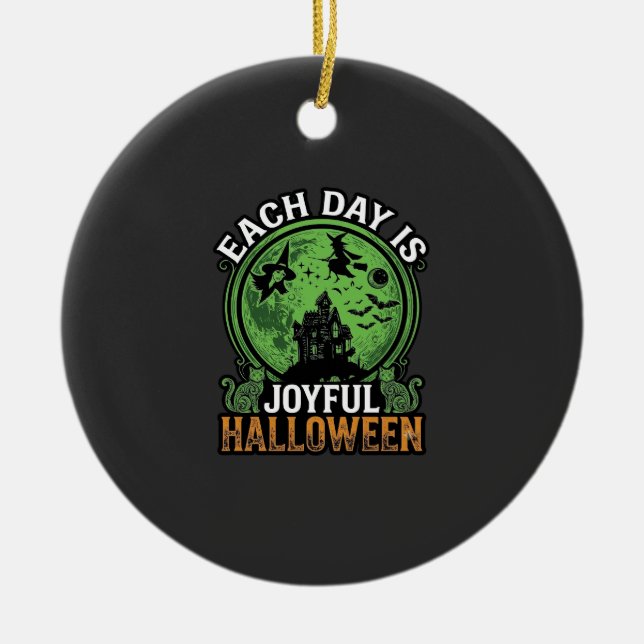 Double Toil Trouble Witch Pumpkin Halloween Cobweb Ceramic Ornament (Front)