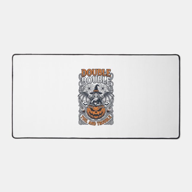 Double Toil Trouble Witch Pumpkin Halloween Cobweb Desk Mat (Front)