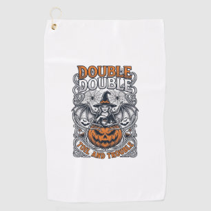 Double Toil Trouble Witch Pumpkin Halloween Cobweb Golf Towel