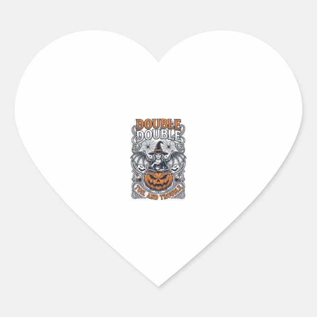 Double Toil Trouble Witch Pumpkin Halloween Cobweb Heart Sticker (Front)