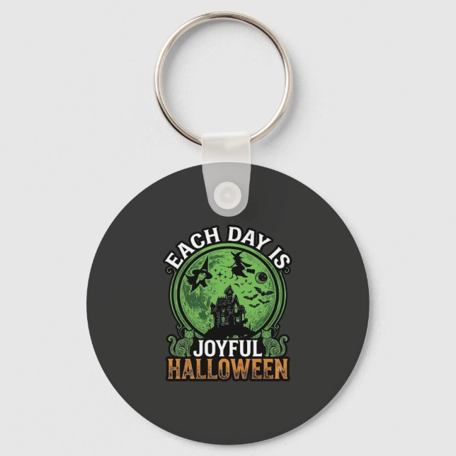 Double Toil Trouble Witch Pumpkin Halloween Cobweb Keychain (Front)