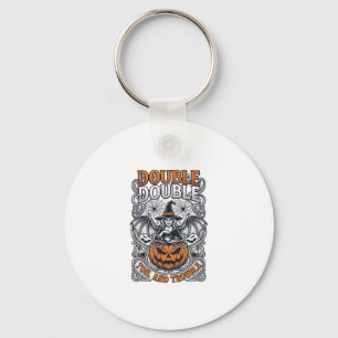 Double Toil Trouble Witch Pumpkin Halloween Cobweb Keychain