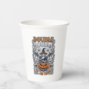 Double Toil Trouble Witch Pumpkin Halloween Cobweb Paper Cups