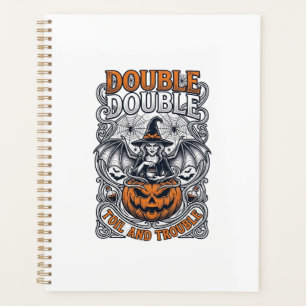 Double Toil Trouble Witch Pumpkin Halloween Cobweb Planner