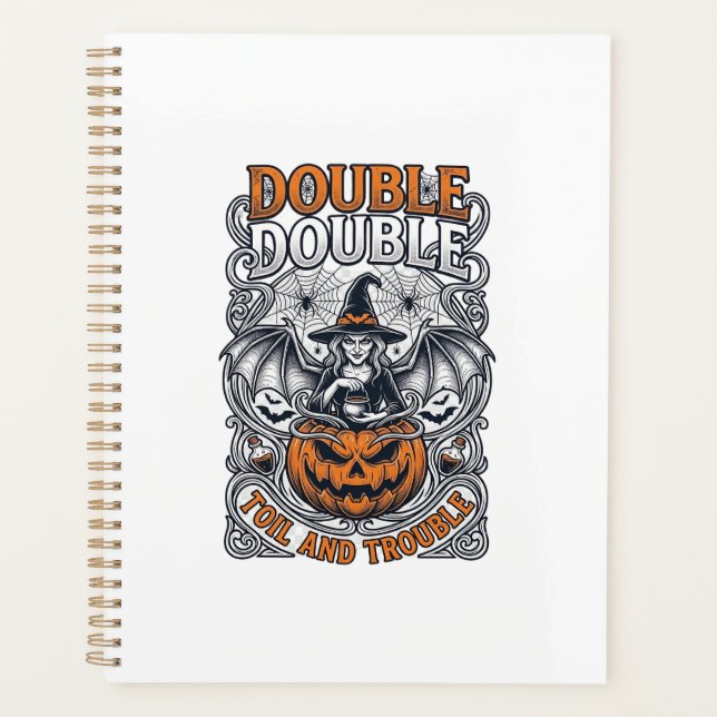 Double Toil Trouble Witch Pumpkin Halloween Cobweb Planner (Front)