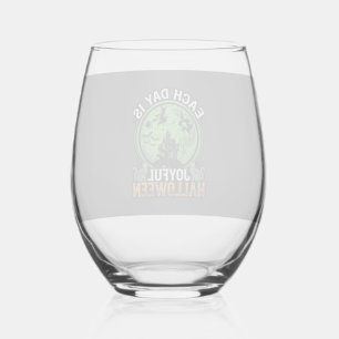 Double Toil Trouble Witch Pumpkin Halloween Cobweb Stemless Wine Glass