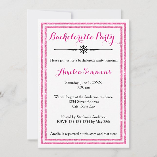 Double Trim Rose -Bachelorette Party Invitation (Devant)