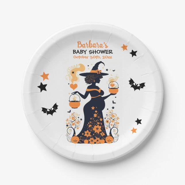 Double Trouble Brew - A Twin Halloween Baby Shower Paper Plate (Front)