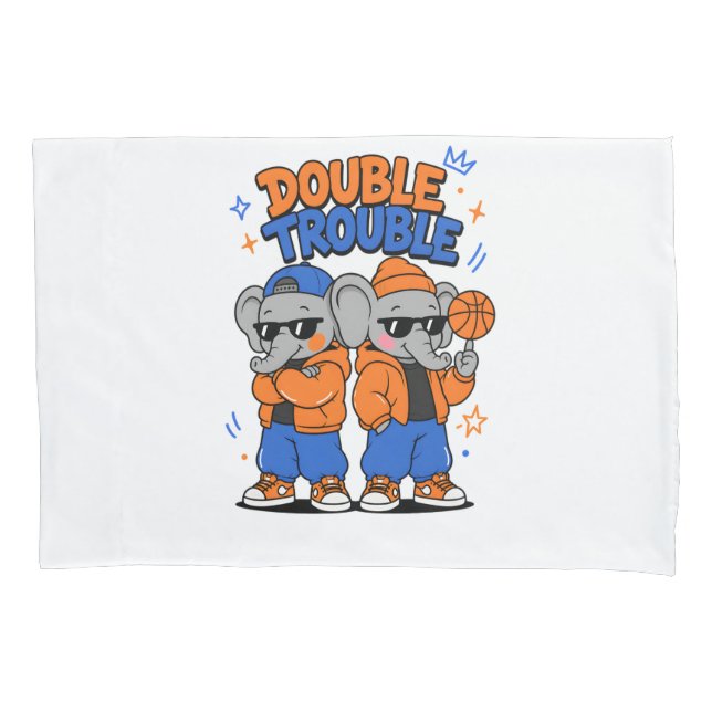 Double Trouble Cool Twin Elephants – A Pillowcase (Front)