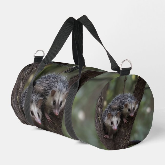 Double Trouble in the Canopy: Twin Possums Duffle Bag (Left Corner)